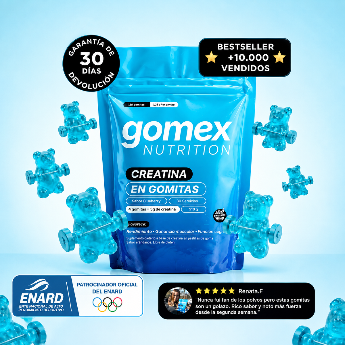 Gomitas de Creatina GOMEX | 5g por Dosis, Sin Polvos