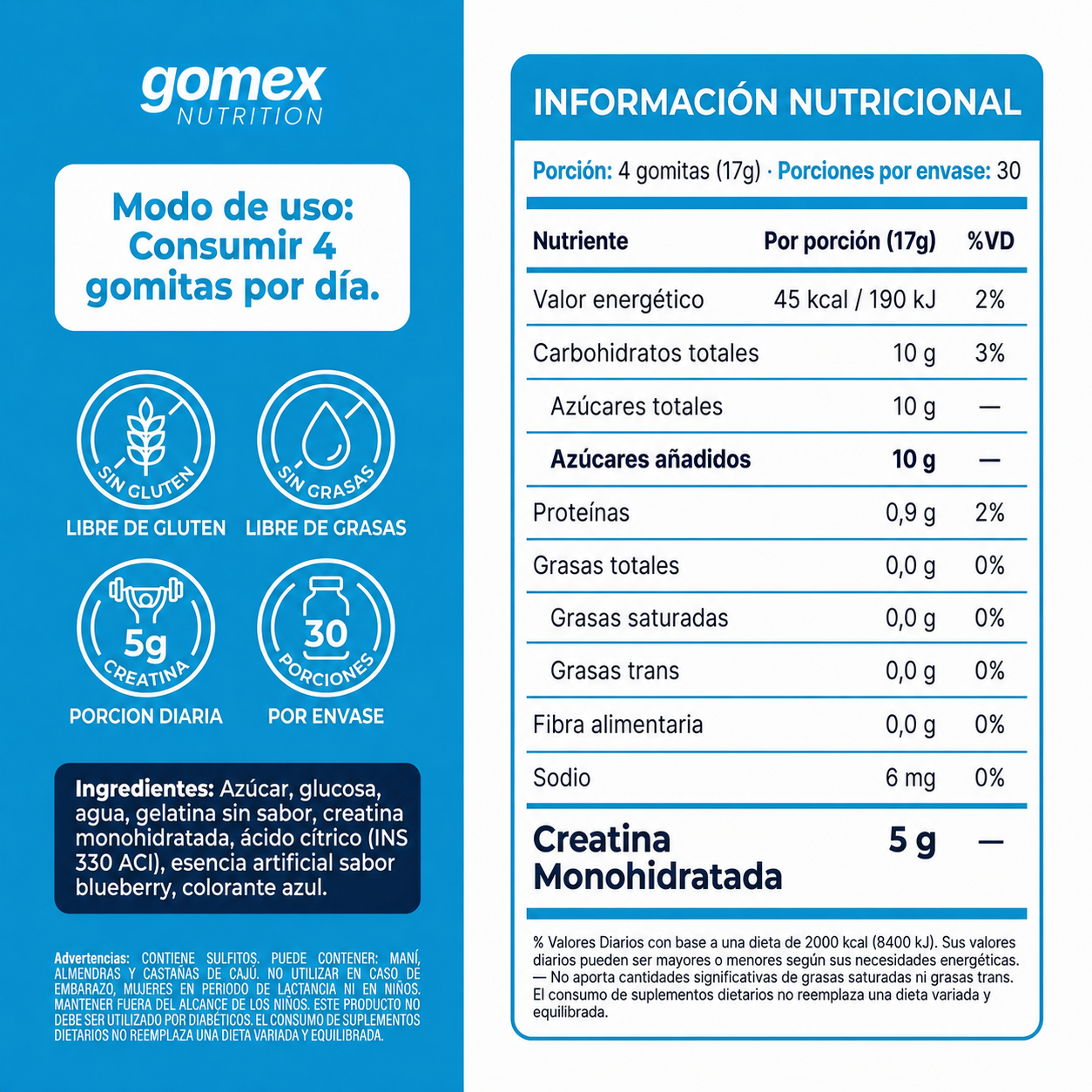 Gomitas de Creatina GOMEX | 5g por Dosis, Sin Polvos