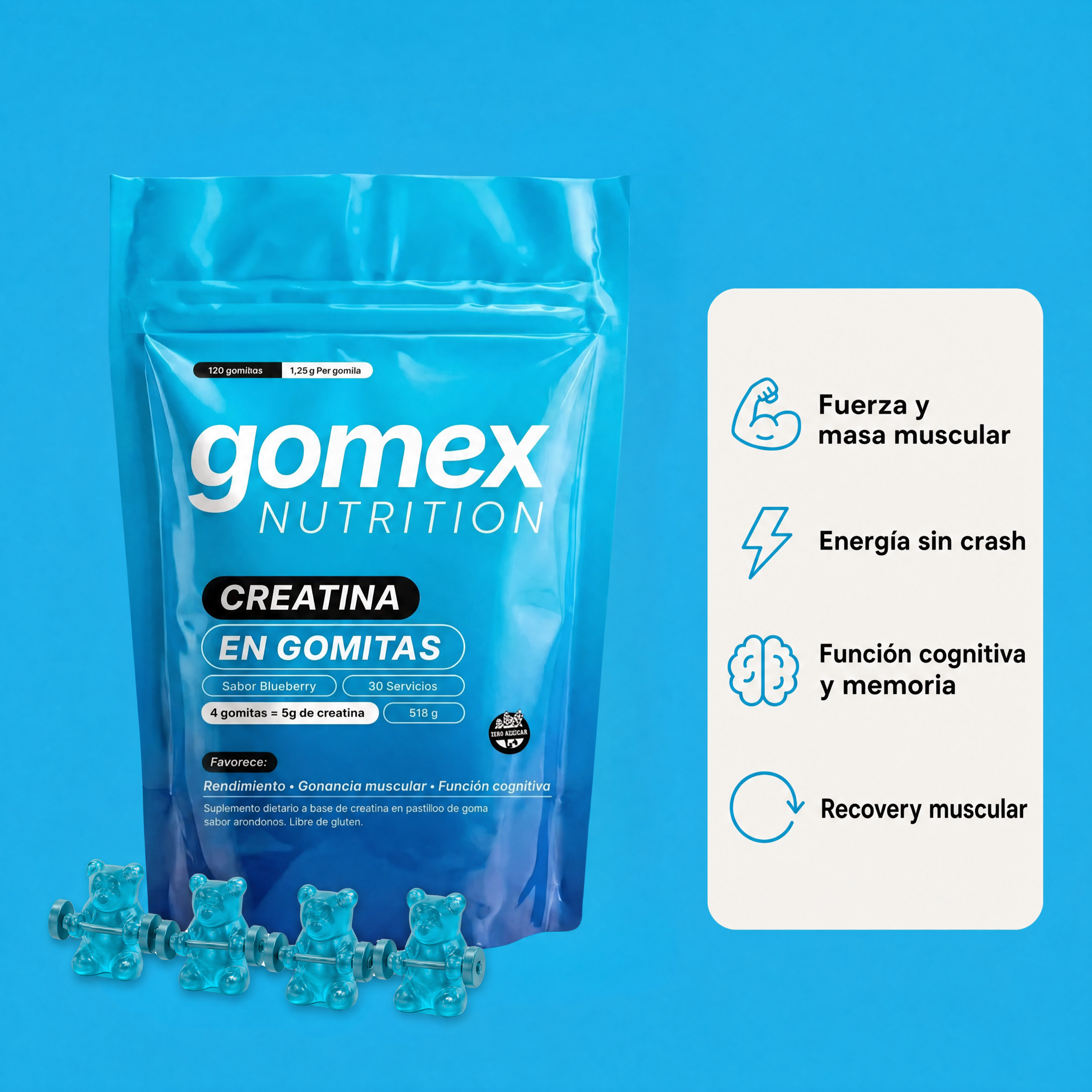 Gomitas de Creatina GOMEX | 5g por Dosis, Sin Polvos
