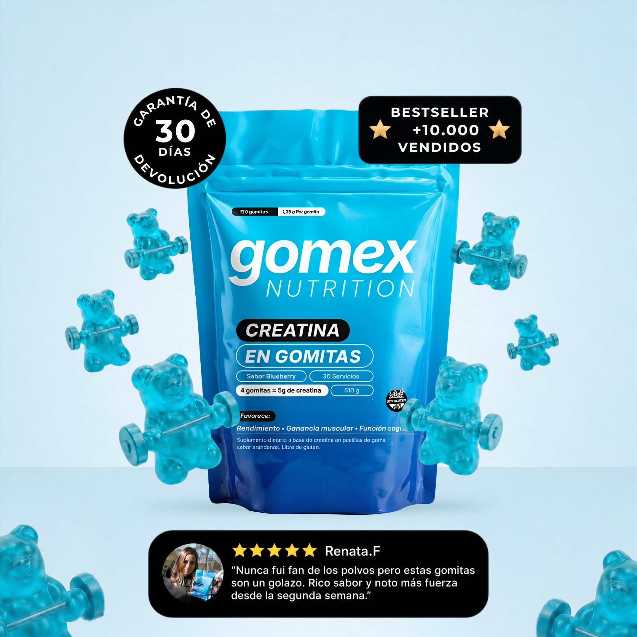 Gomitas de Creatina GOMEX | 5g por Dosis, Sin Polvos